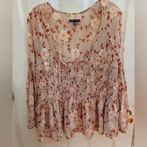 American Eagle Outfitters Floral Print Tunic W/Smocked Bodice